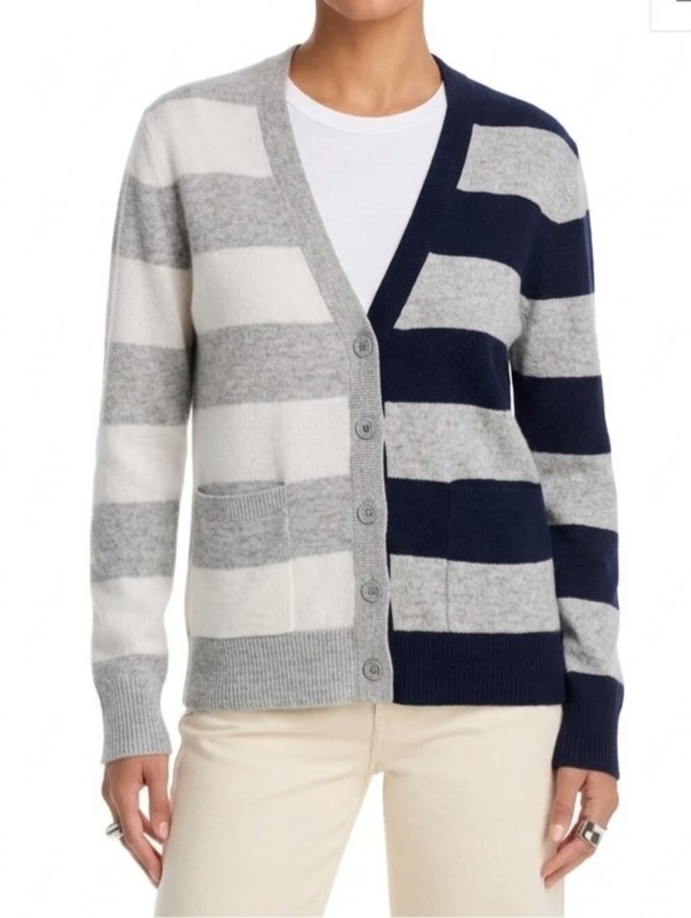 NWT Charter Club Luxury 100% Cashmere Colorblock Striped Cardigan M